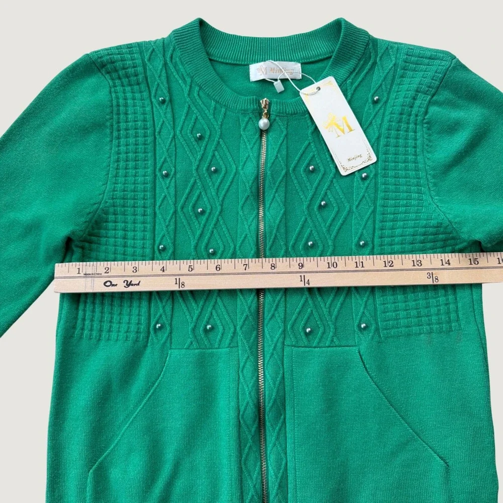 Minjing Zip Up Cardigan Womens Small Green New